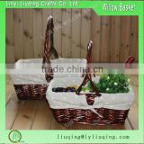 Factory wholesale Dark Brown Fabric lined Wine Wicker Picnic Gift Basket