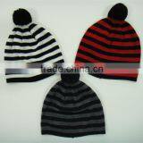 High Quality Chunky Stripe Knit Hat With Pompom & Scarf Set
