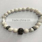 Men Black Helmet Charms Bracelet White Turquise Stone Beads Elastic Rope Bracelet thumbnail-1