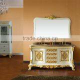 Hotel Type Baroque Style Antique Wooden Bathroom Vanity With Double Sinks With Gold Foil WTS123