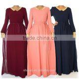 Muslim Gold Sequins Chiffon Abaya Dress Loose Long Sleeve Dubai Islamic Kaftan