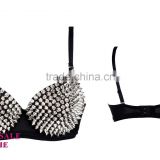 Women Slivery Rivets And Spike Sexy Bra Top