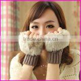 Fashion Cute Faux Rabbit Fur Hand Winter Warmer Knitted Fingerless Gloves Mitten Wholesale thumbnail-2