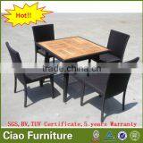 Outdoor Teak Wood Table and Armless Chairs Square Dining Table Set thumbnail-1