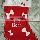 China Factory Cute Mini Fabric Sock Wool Felt Santa Stocking Hangers With Printed Merry Christmas Stars for Baby's Gift thumbnail-2