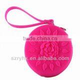 Red Round Silicone Small Change Purse With Flowers thumbnail-1