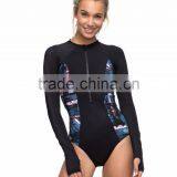 Long Sleeve Zipped Rashguard One Piece Crew Neckline Front Zip Swimsuit Custom Bodysuit Polyester Spandex Stretchy Material thumbnail-2