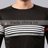 Black Striped Round Neck Rapid Dry T-Shirt Striped Style Waist Length Tee Round Neck Long Sleeves Anti-Microbial Moisture Sport thumbnail-6