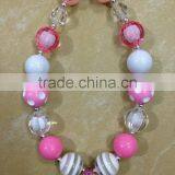 Pink White Chunky Bubblegum Frozen Necklace Resin Stripe Beads Kids Necklace 2014 Wholesale Baby Beads Necklace thumbnail-1