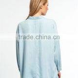 2017 China Manufacturer Shandao High Fashion New Casual Autumn Design Long Sleeve Button Opening Loose Blue Viscose Blouse thumbnail-6