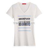 v Neck Cotton Ladies Short Sleeves t Shirt in White Color thumbnail-1