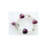 Purple Handmade Glass Bead Bracelets , Heart shaped 7.5\' Stretch