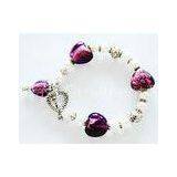 Purple Handmade Glass Bead Bracelets , Heart shaped 7.5\' Stretch