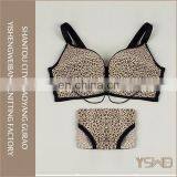 Hot sales new design leopard sexy ladies cotton gold color korea bra set