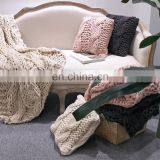 2020 amazon hot sale Hand made holiday gift knitted chunky knit blanket bag,knit blanket cover with tassel