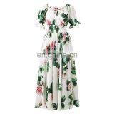 TWOTWINSTYLE Floral Print Dress Women Slash Neck Flare Short Sleeve High Waist Off Shoulder Casual thumbnail-1