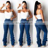 2020 Women Fall Clothing Ladies Denim Jeans High Waist Jeans Pleated Stacked Jeans Pants Trousers Piled Pencil Denim Pants thumbnail-1