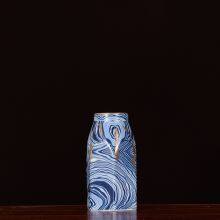 New Chinese Modern Simple Hexagon Electroplate Blue White Stripe Ceramic Vase For Indoor thumbnail-3