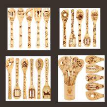 Bset Burned bamboo spatula set,cooking tools,High quality,bamboo utensils set burned