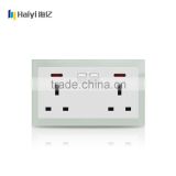 wall switch manufacture BS standard glass panel 2 gang 13A electrical socket
