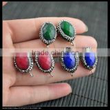 LFD-039E Beautiful Mixed Color Faceted Agate Stud Earrings , with Crystal Rhinestone Paved Charm Earring Jewelry Making