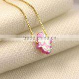 Synthetic 8*10mm Bubble Gum Opal Hamsa Shape 18K Plated Chain 925 Sterling Silver Necklace thumbnail-2