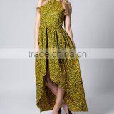 Front Short Long Back Yellow Batik African Dashiki Designs Cotton Long Umbrella Dress thumbnail-1