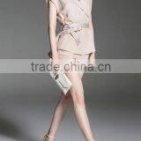 Two-piece-outfits Latest Fashion Design Women Clothing Apricot V Neck Top With Pockets Shorts thumbnail-4