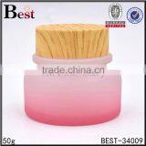 50g empty pink color glass cream jar with bamboo screw cap