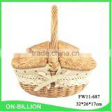 Vintage Hand Woven Wicker Empty Picnic Basket With Lid thumbnail-2