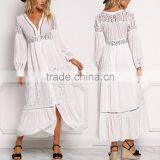 Off White Lace Trim Button Down Maxi Dress Long Frock Design HSd5221 thumbnail-1