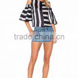 Striped Design Women Top Cold Shoulder Trendy Holiday Fashion Tops thumbnail-2