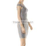 Grey Off The Shoulder Slash Neck Sexy Knitted Short HL Bodycon Bandage Dress thumbnail-2