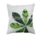 Solid White With Green Leaves Heavy Embroidery Cushion Cover thumbnail-1