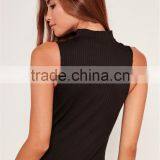 MGOO 2017 Wholesale Zip Up Front Black Bodysuits Ribbed Chocker Neck Fashion Cheap Sleeveless Blouses Custom Design thumbnail-6