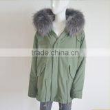 Myfur Customized Army Green Shell Parka Coat With Real Fur Hooded Faux Fur Lining thumbnail-2