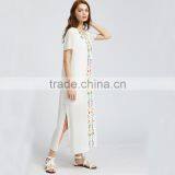 White Short Sleeve Maxi Dress, Women Emboriedered Fashion Mesh Dress thumbnail-2