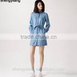Stylish Leisure Long Sleeve Denim Jeans Dress With Waistband thumbnail-3