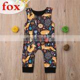 Kids Fox Print Zoo Bodysuits With Pocket Striped Full Print Girls Rompers Long Sleeved Kids Jumpsuits 0-2years Free Shipping thumbnail-2