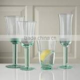 Recycled green glassware set ; Old fashion Wine glass ;Champagne flute ; Tumbler ;