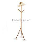Solid Wood Tripod White Fabric Shade Floor Lamp thumbnail-1