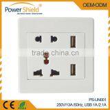 Hot Sales International Universal Type AC Outlet With 2 x USB Ports Wall Socket 230V 16A With CE RoHS