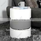 modern white high round end table with rotating storage 37-1