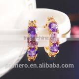 Hot Sell Gold Plated Purple Crystal Jewelry Round Zirconia Design Earrings Chinese thumbnail-6