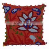 Suzani Embroidered Cushion Cover Boho Throw Indian Pom Pom Pillow Cases 16x16 thumbnail-1