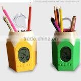 Hot Sale Cheap Digital Led Color Change Wooden Pen Holder Clock