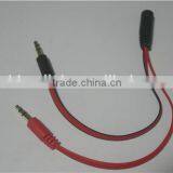 Gold Plated 3.5mm Female to 2 Male Headphone Mic Audio Y Splitter Cable With Separate Headphone / Microphone Plugs, Aluminum Cas