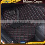 Red yarn sewn interlocking leather rhombic eco-friendly custom car mat