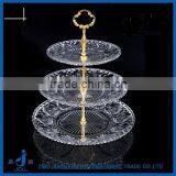 3pcs/set Clear Glass Charger Cake Plate Set With Golden Stand thumbnail-1