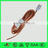 Textile braided coated power cord, braided coated power cord, cord set for lighting fixture lamp